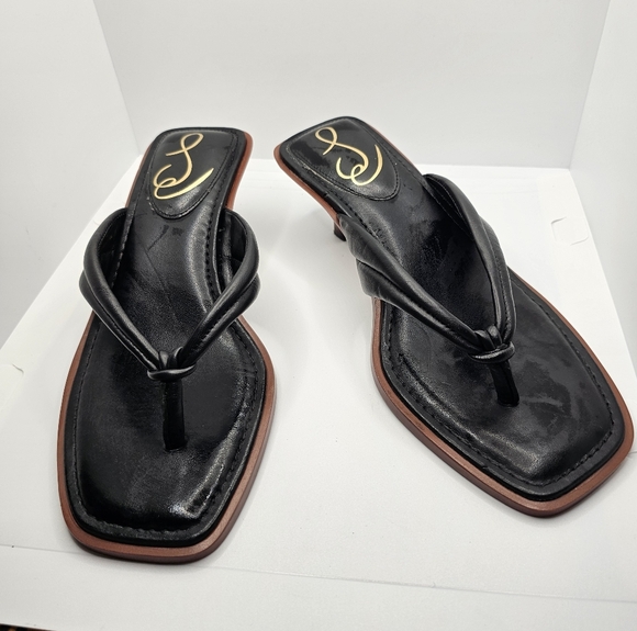 Sam Edelman Shoes - Sam Edelman Daphney Slip On Kitten Heel Thong Sandals Black 7.5 M Leather Upper